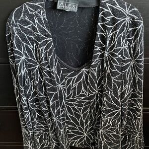 Alex Evenings 2 piece Black Top with Silver Leaf Design